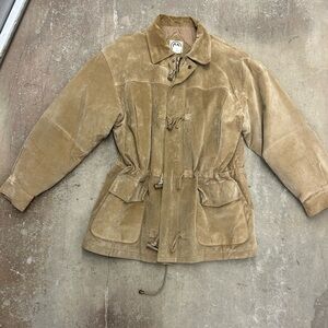 Men r&r tan Suede Jacket with Drawstring Waist and toggles